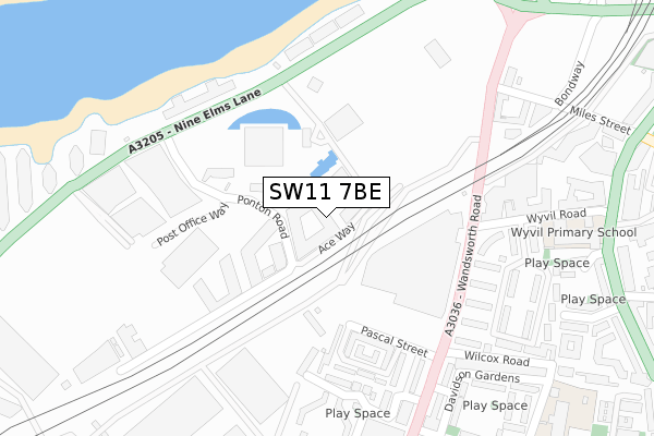 SW11 7BE map - large scale - OS Open Zoomstack (Ordnance Survey)