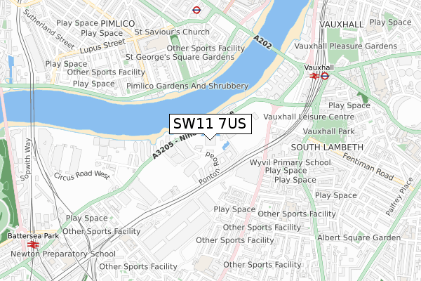 SW11 7US map - small scale - OS Open Zoomstack (Ordnance Survey)