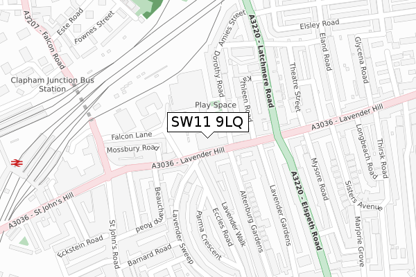 SW11 9LQ map - large scale - OS Open Zoomstack (Ordnance Survey)