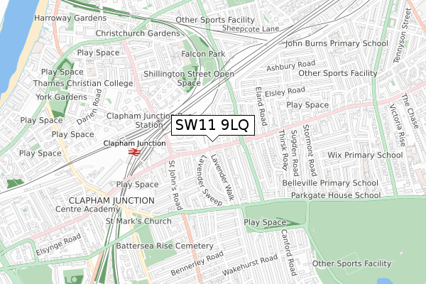 SW11 9LQ map - small scale - OS Open Zoomstack (Ordnance Survey)