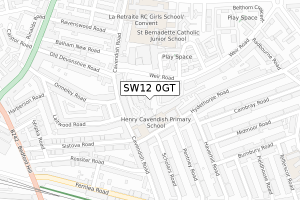 SW12 0GT map - large scale - OS Open Zoomstack (Ordnance Survey)