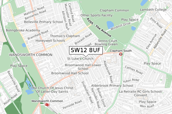 SW12 8UF map - small scale - OS Open Zoomstack (Ordnance Survey) SW12 8UF map - small scale - OS Open Zoomstack (Ordnance Survey)