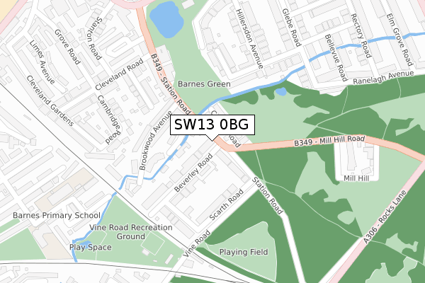 SW13 0BG map - large scale - OS Open Zoomstack (Ordnance Survey) SW13 0BG map - large scale - OS Open Zoomstack (Ordnance Survey)