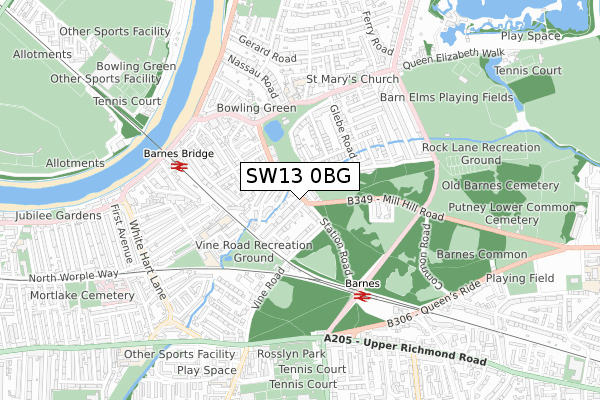 SW13 0BG map - small scale - OS Open Zoomstack (Ordnance Survey) SW13 0BG map - small scale - OS Open Zoomstack (Ordnance Survey)