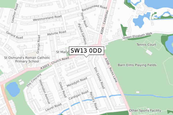 SW13 0DD map - large scale - OS Open Zoomstack (Ordnance Survey)