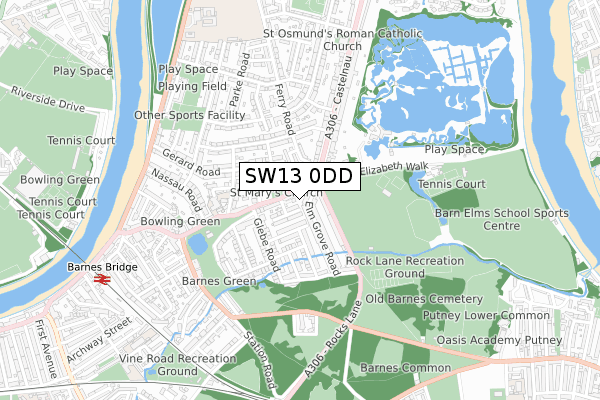 SW13 0DD map - small scale - OS Open Zoomstack (Ordnance Survey)
