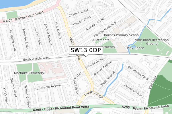 SW13 0DP map - large scale - OS Open Zoomstack (Ordnance Survey)