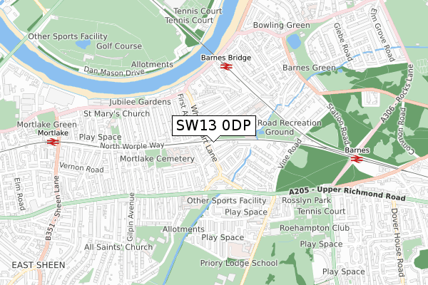 SW13 0DP map - small scale - OS Open Zoomstack (Ordnance Survey)