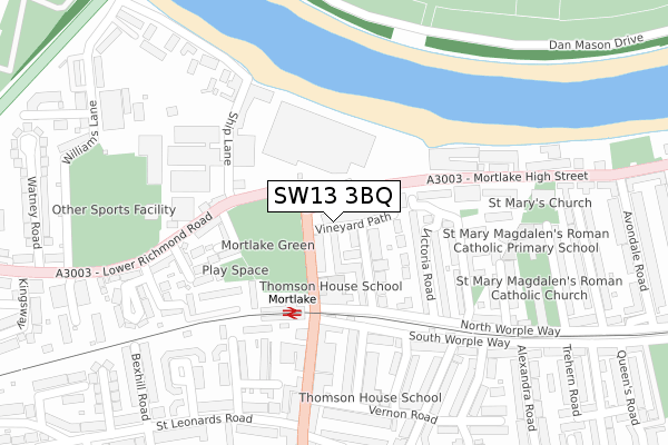 SW13 3BQ map - large scale - OS Open Zoomstack (Ordnance Survey)