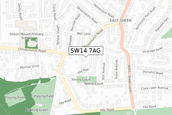 SW14 7AG map - large scale - OS Open Zoomstack (Ordnance Survey)