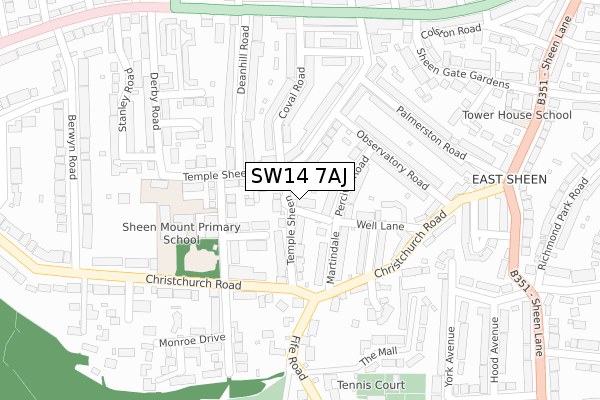 SW14 7AJ map - large scale - OS Open Zoomstack (Ordnance Survey)