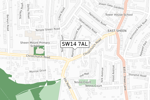 SW14 7AL map - large scale - OS Open Zoomstack (Ordnance Survey)