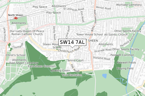 SW14 7AL map - small scale - OS Open Zoomstack (Ordnance Survey)