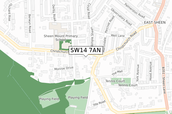 SW14 7AN map - large scale - OS Open Zoomstack (Ordnance Survey)