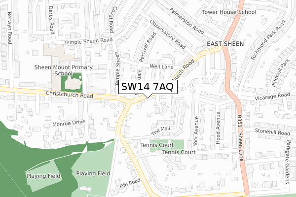 SW14 7AQ map - large scale - OS Open Zoomstack (Ordnance Survey)