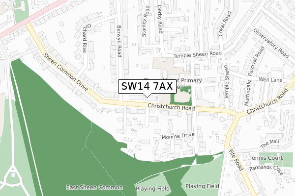 SW14 7AX map - large scale - OS Open Zoomstack (Ordnance Survey)