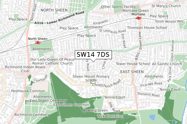 SW14 7DS map - small scale - OS Open Zoomstack (Ordnance Survey)