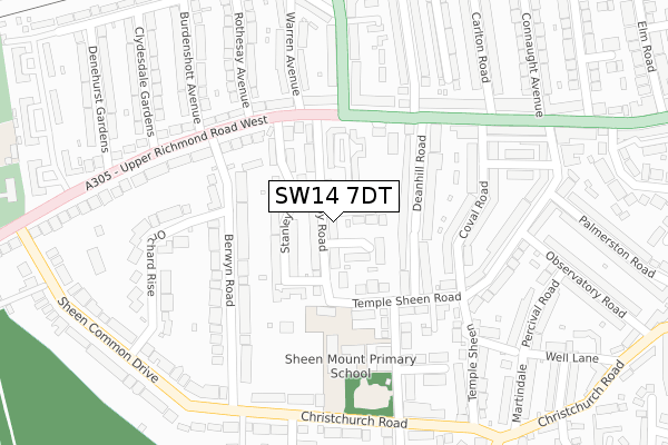 SW14 7DT map - large scale - OS Open Zoomstack (Ordnance Survey)