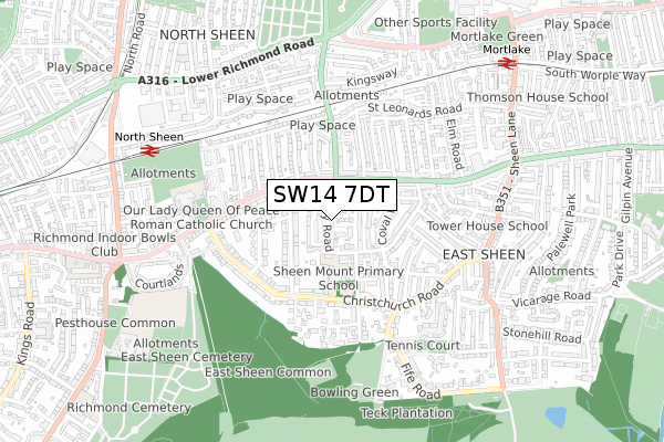 SW14 7DT map - small scale - OS Open Zoomstack (Ordnance Survey)