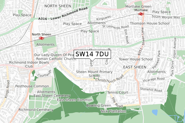 SW14 7DU map - small scale - OS Open Zoomstack (Ordnance Survey)