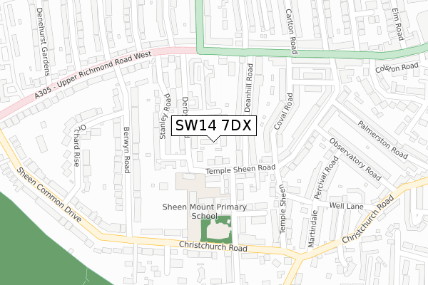 SW14 7DX map - large scale - OS Open Zoomstack (Ordnance Survey)