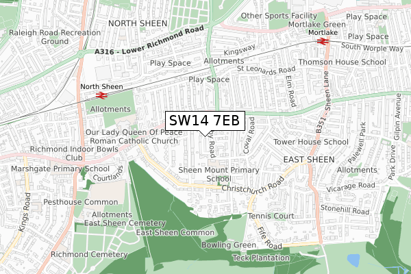 SW14 7EB map - small scale - OS Open Zoomstack (Ordnance Survey)