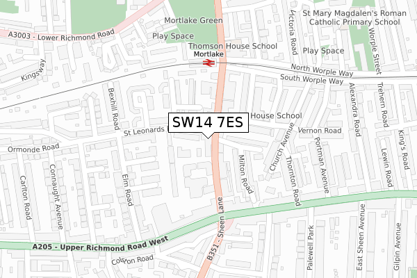 SW14 7ES map - large scale - OS Open Zoomstack (Ordnance Survey)