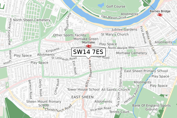SW14 7ES map - small scale - OS Open Zoomstack (Ordnance Survey)