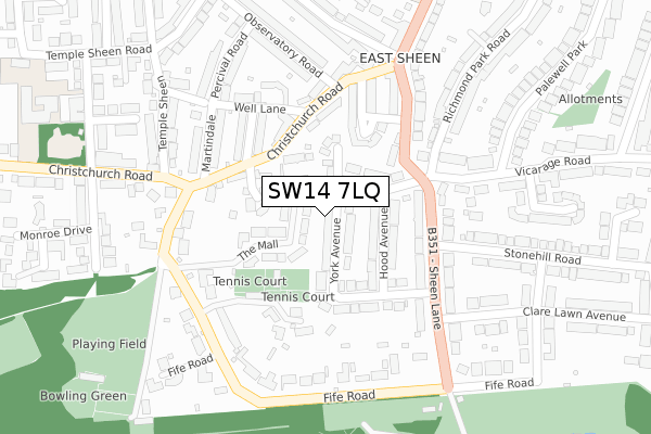 SW14 7LQ map - large scale - OS Open Zoomstack (Ordnance Survey)