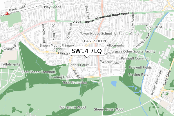 SW14 7LQ map - small scale - OS Open Zoomstack (Ordnance Survey)