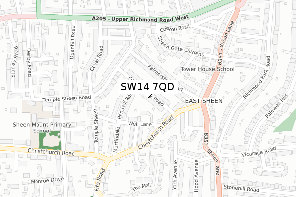 SW14 7QD map - large scale - OS Open Zoomstack (Ordnance Survey)