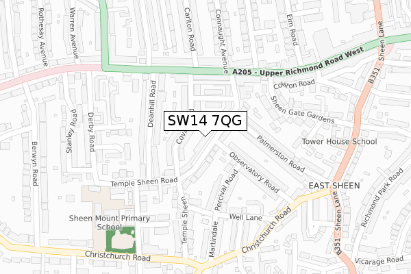 SW14 7QG map - large scale - OS Open Zoomstack (Ordnance Survey)