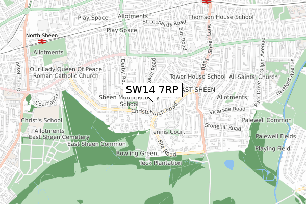 SW14 7RP map - small scale - OS Open Zoomstack (Ordnance Survey)