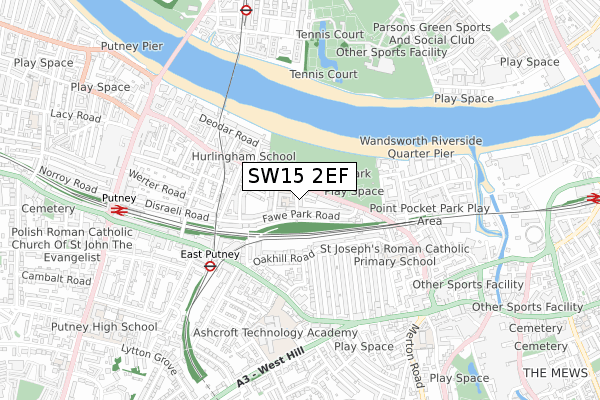 SW15 2EF map - small scale - OS Open Zoomstack (Ordnance Survey)