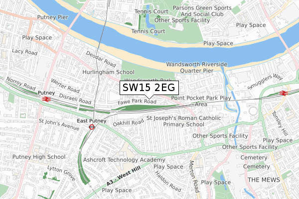 SW15 2EG map - small scale - OS Open Zoomstack (Ordnance Survey)