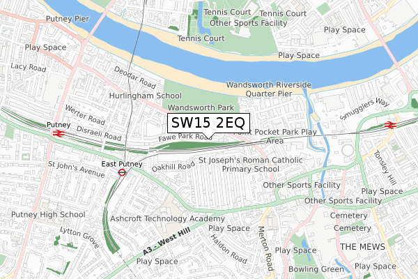 SW15 2EQ map - small scale - OS Open Zoomstack (Ordnance Survey)