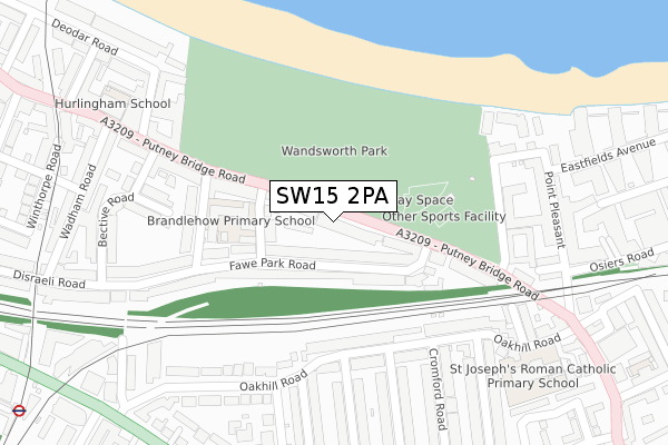 SW15 2PA map - large scale - OS Open Zoomstack (Ordnance Survey)