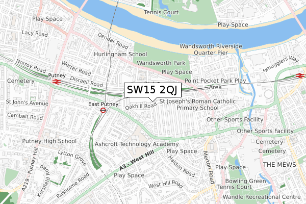 SW15 2QJ map - small scale - OS Open Zoomstack (Ordnance Survey)