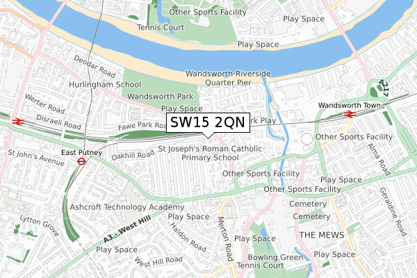 SW15 2QN map - small scale - OS Open Zoomstack (Ordnance Survey)