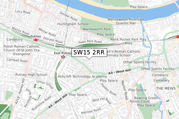 SW15 2RR map - small scale - OS Open Zoomstack (Ordnance Survey)