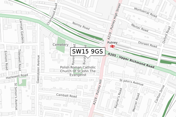 SW15 9GS map - large scale - OS Open Zoomstack (Ordnance Survey)