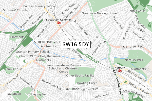 SW16 5DY map - small scale - OS Open Zoomstack (Ordnance Survey)