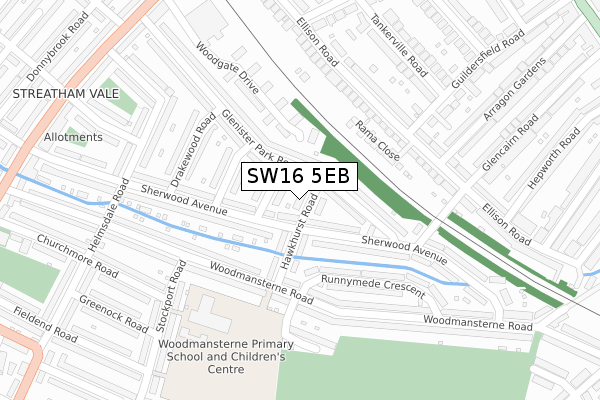 SW16 5EB map - large scale - OS Open Zoomstack (Ordnance Survey)