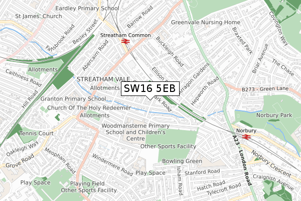 SW16 5EB map - small scale - OS Open Zoomstack (Ordnance Survey)