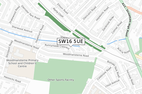 SW16 5UE map - large scale - OS Open Zoomstack (Ordnance Survey)