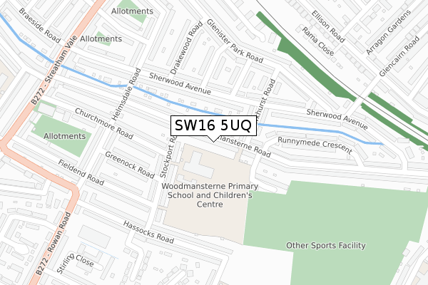 SW16 5UQ map - large scale - OS Open Zoomstack (Ordnance Survey)