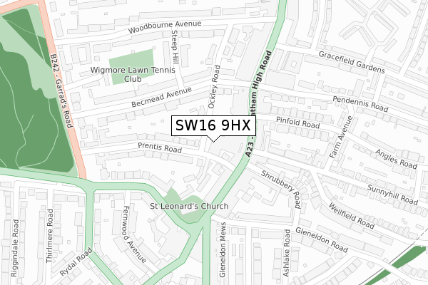 SW16 9HX map - large scale - OS Open Zoomstack (Ordnance Survey)