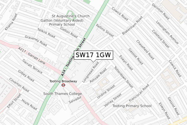 SW17 1GW map - large scale - OS Open Zoomstack (Ordnance Survey)