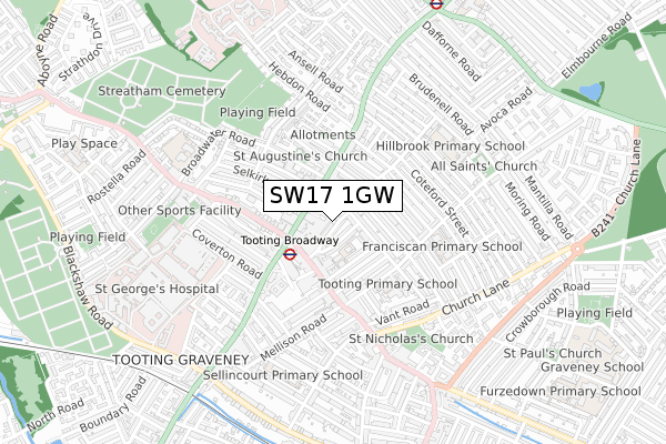 SW17 1GW map - small scale - OS Open Zoomstack (Ordnance Survey)