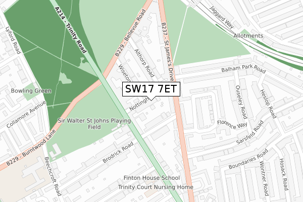 SW17 7ET map - large scale - OS Open Zoomstack (Ordnance Survey)